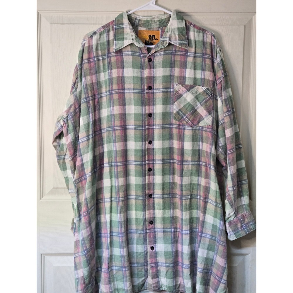 Vintage Outback Rider Flannel Shirt XXL Green Pink Plaid Y2K 90s Cotton Mens